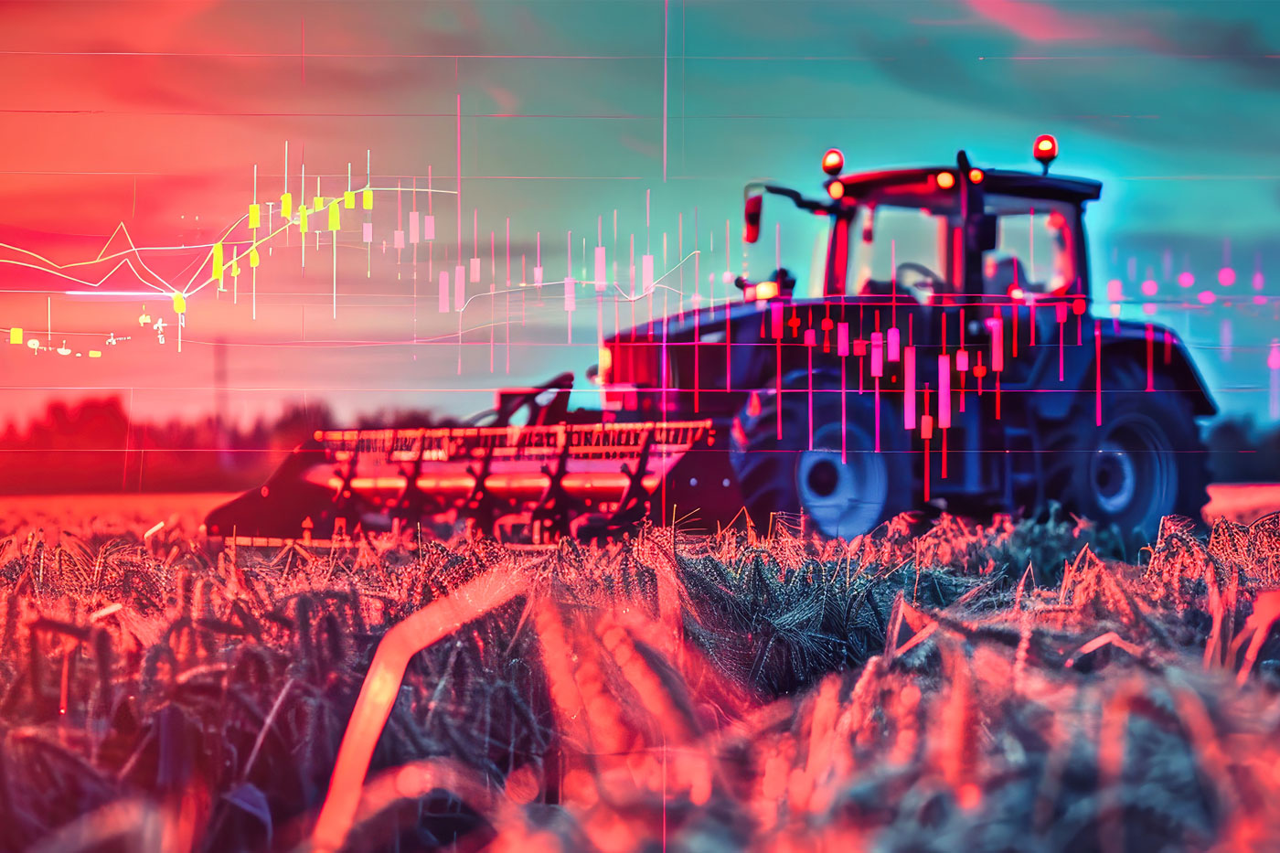 tractor in crop field with overlay of graph